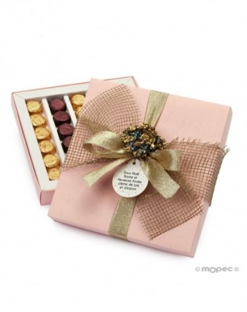 Caja rosa con 30 bombones deco dorada y Noël doux*