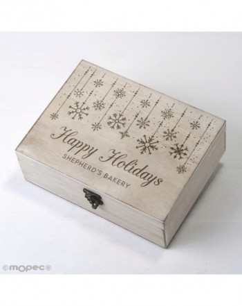 Cofre madera Merry Christmas copos personalizable 23x17cm