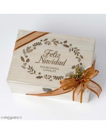 Pack regalo caja madera ramitas Feliz Natal personalizable